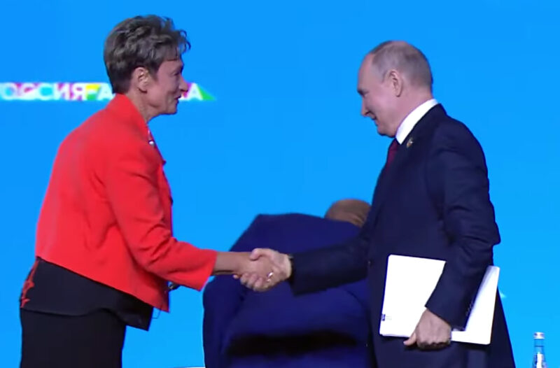 Prof. Irina Abramova and Russian President Vladimir Putin, Russia-Africa Summit, July 2023