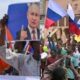 Protesters carrying russian flag